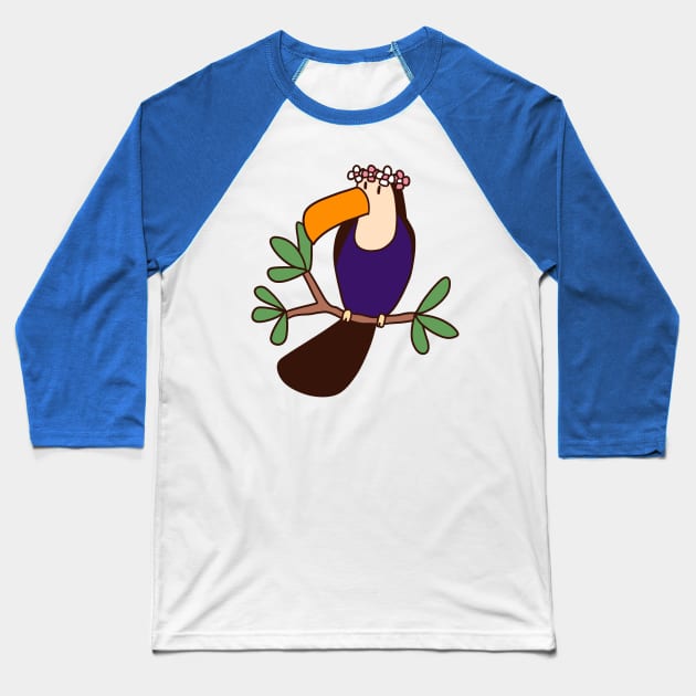 Flower Crown Toucan Baseball T-Shirt by saradaboru